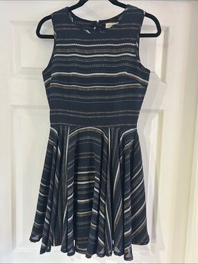 Sleeveless maison Jules size small Navy Striped Fit & Flare Dress